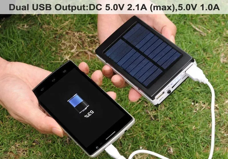 Solar Panel Battery Charger Dual USB Power Bank with LED light 25000mAh