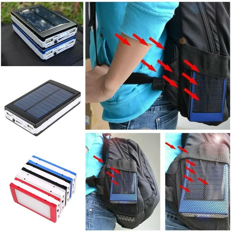 Solar Panel Battery Charger Dual USB Power Bank with LED light 25000mAh