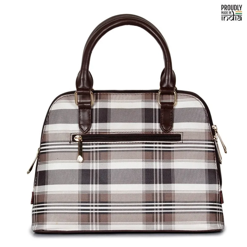THE CLOWNFISH Andrea Handbag for Women Office Bag Ladies Shoulder Bag Tote For Women College Girls-Checks Design (Dark Brown)