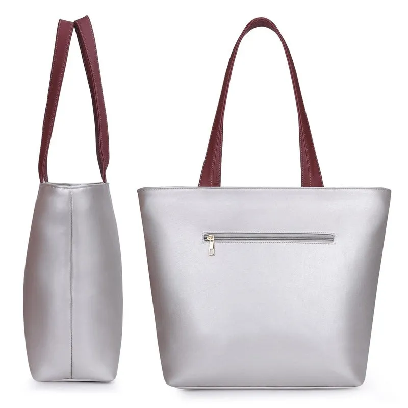 THE CLOWNFISH Jewel Series Faux Leather Handbag for Women Office Bag Ladies Shoulder Bag Tote For Women College Going Girls (Silver)