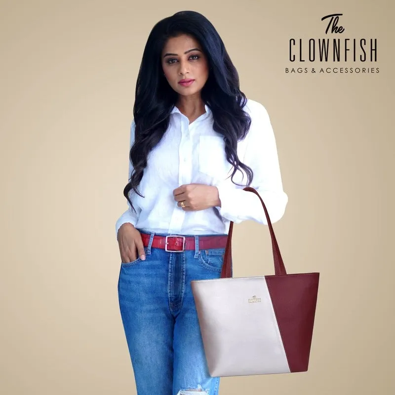 THE CLOWNFISH Jewel Series Faux Leather Handbag for Women Office Bag Ladies Shoulder Bag Tote For Women College Going Girls (Silver)