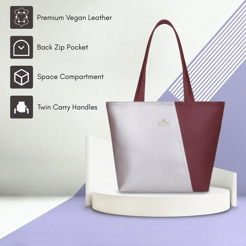 THE CLOWNFISH Jewel Series Faux Leather Handbag for Women Office Bag Ladies Shoulder Bag Tote For Women College Going Girls (Silver)