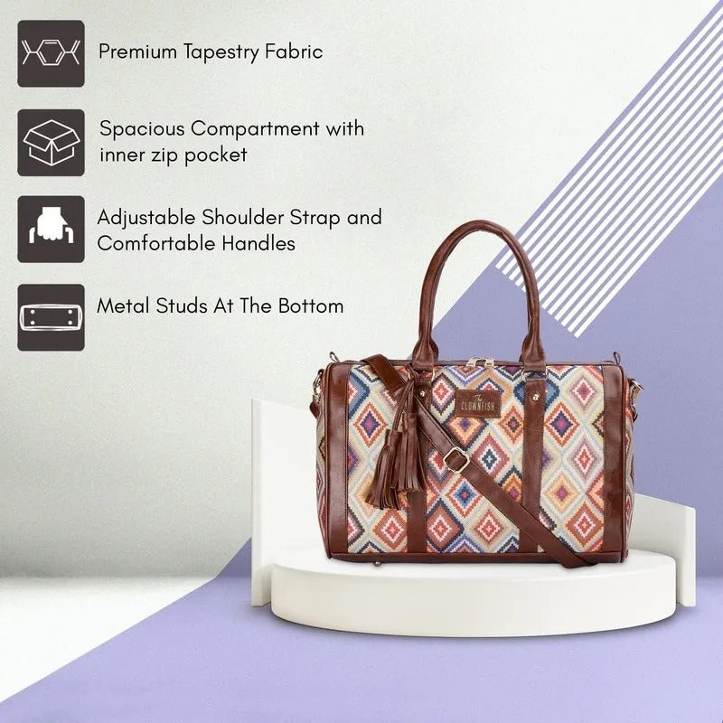 THE CLOWNFISH Lorna Printed Handicraft Fabric & Faux Leather Handbag Sling Bag for Women Office Bag Ladies Shoulder Bag Tote For Women College Girls (Multicolour-Diamond)