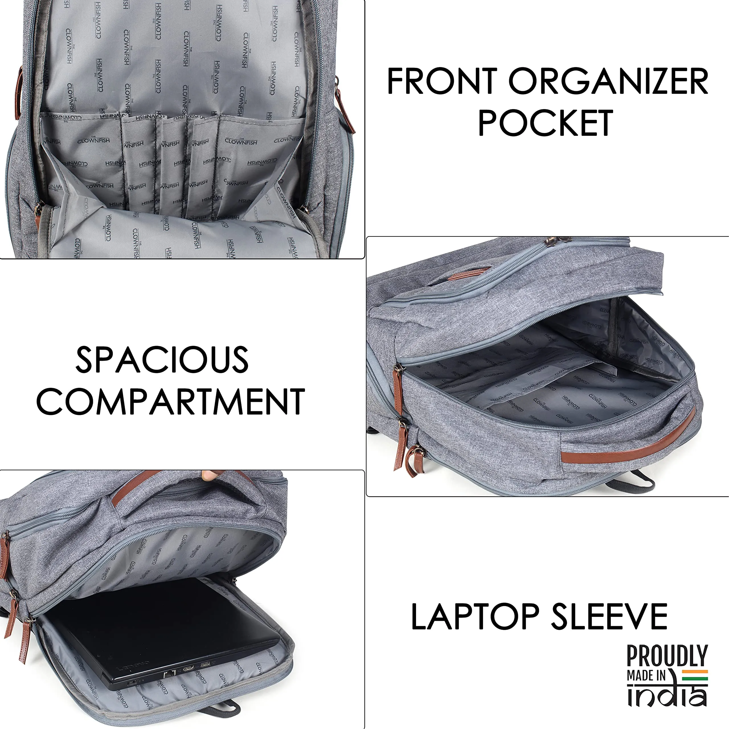 The Clownfish Slate 27 Litres Polyester Unisex 15.6 inch Travel Laptop Backpack (Grey)