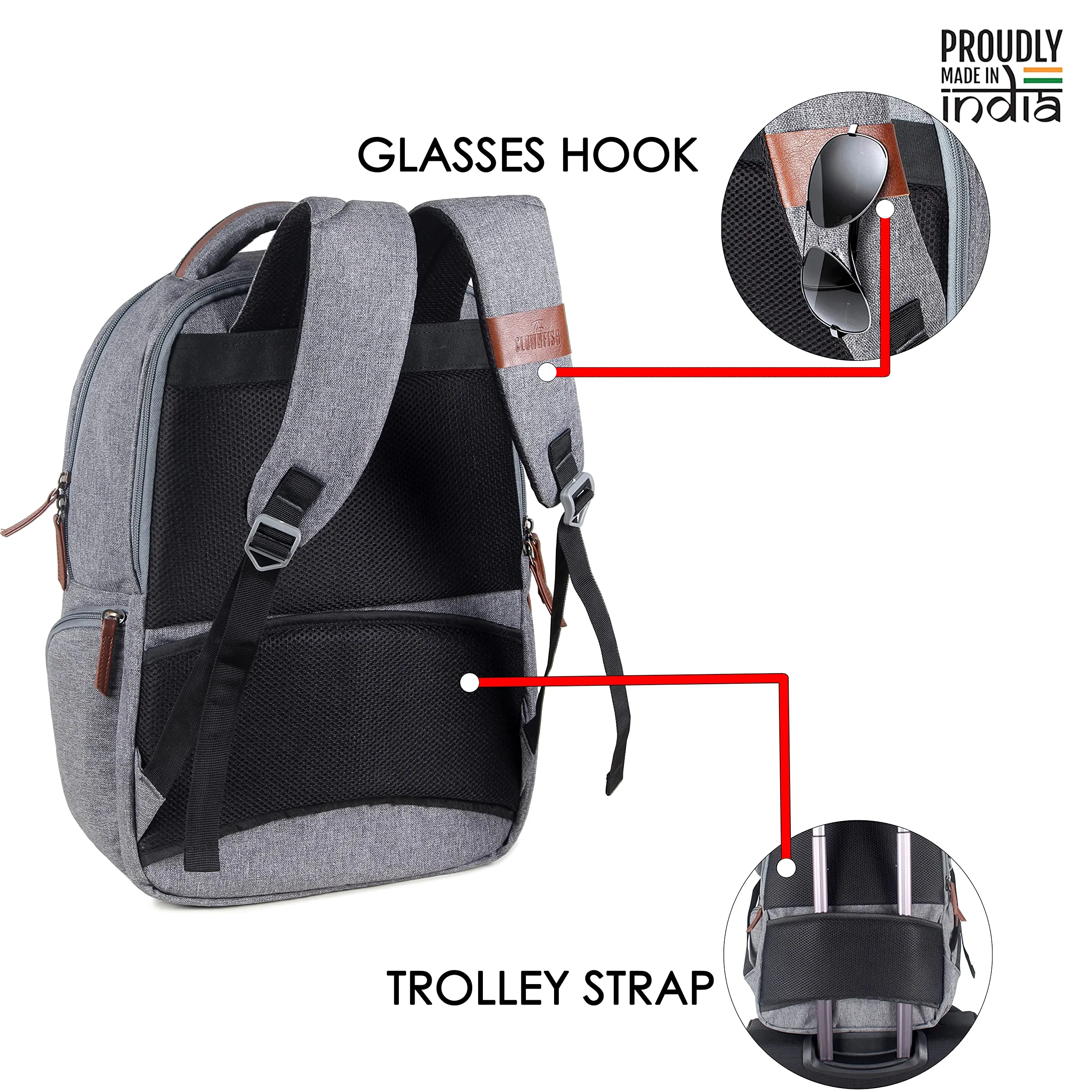 The Clownfish Slate 27 Litres Polyester Unisex 15.6 inch Travel Laptop Backpack (Grey)
