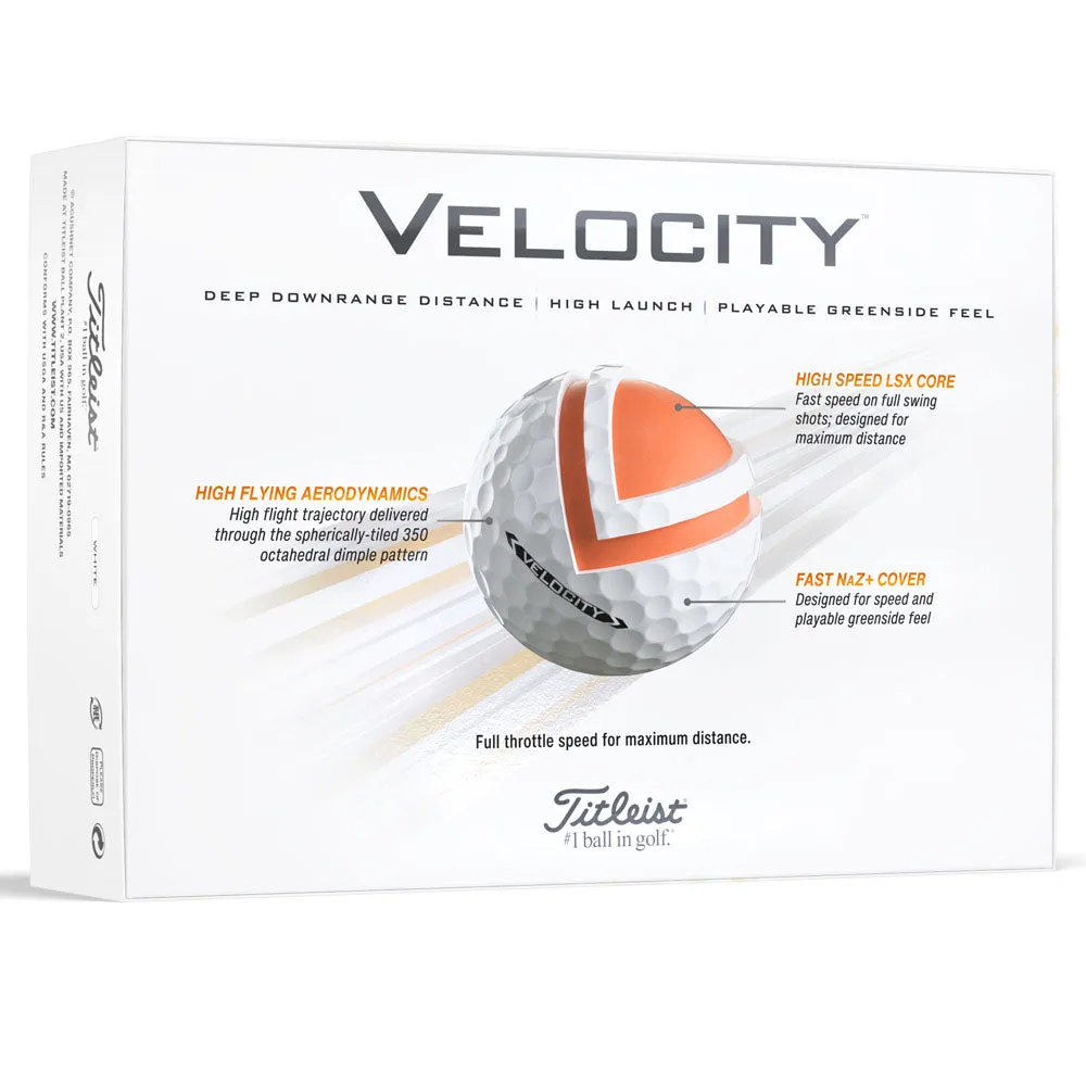 Titleist Velocity Golf Balls - White - 12 Pack