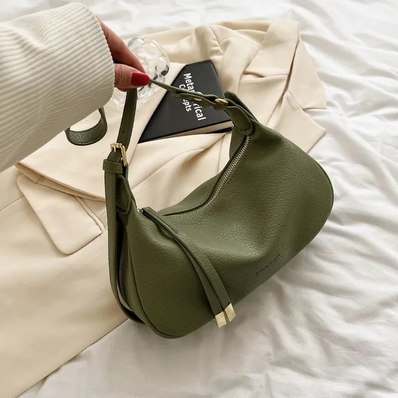 VAIGE Leather Saddle Shoulder Bag in Green - Soft PUL and Polyester with Single Strap and Cell Phone Pocket