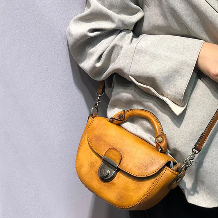 Vintage Womens Small Leather Crossbody Saddle Bag Handbags for Women