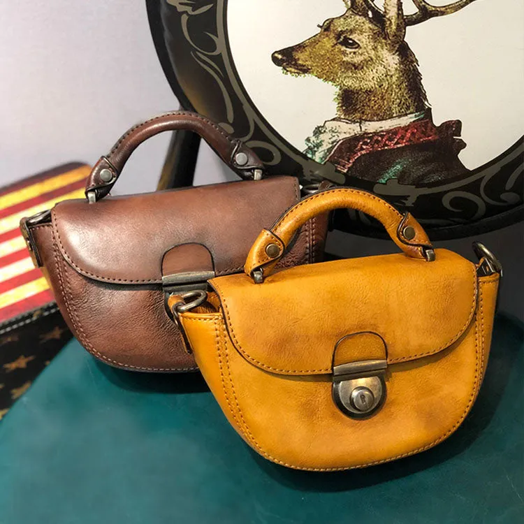 Vintage Womens Small Leather Crossbody Saddle Bag Handbags for Women
