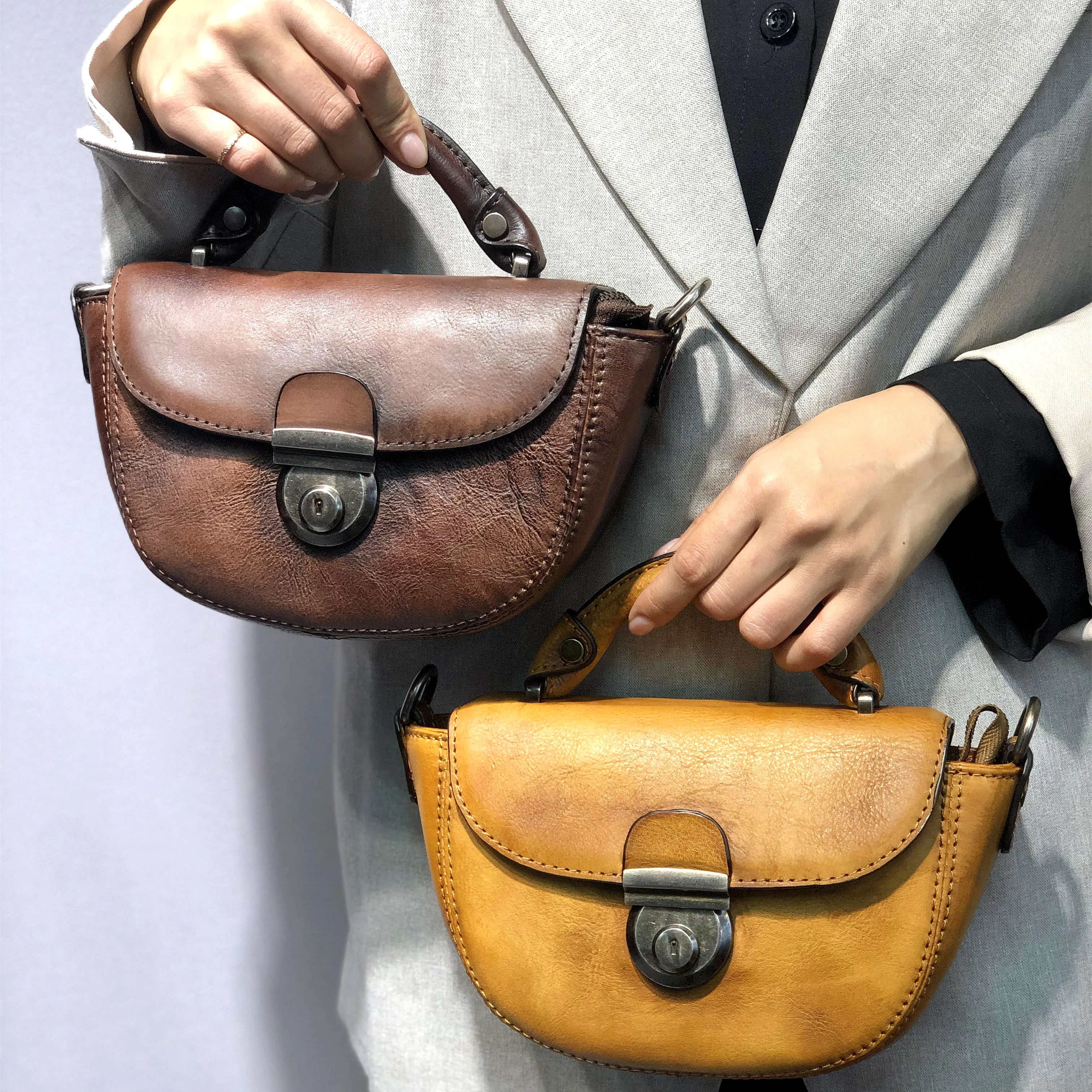 Vintage Womens Small Leather Crossbody Saddle Bag Handbags for Women