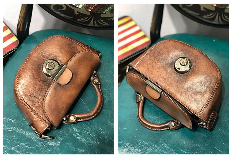 Vintage Womens Small Leather Crossbody Saddle Bag Handbags for Women