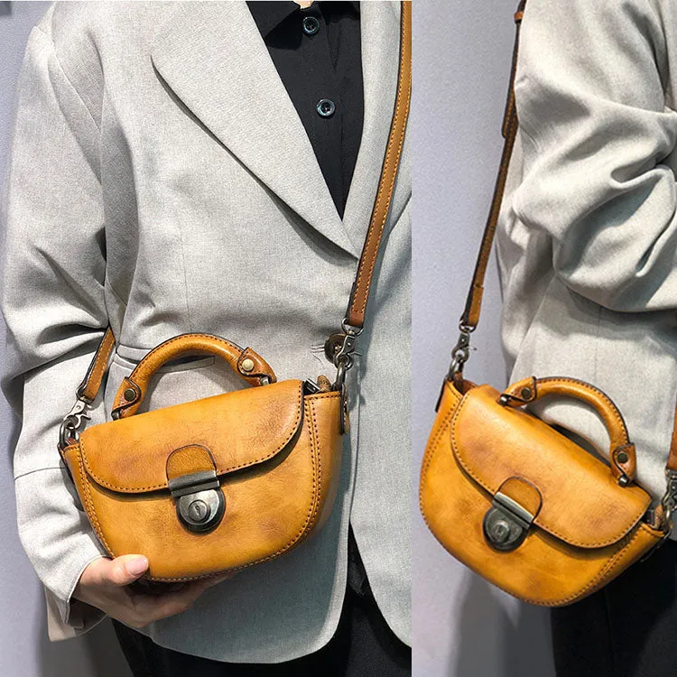 Vintage Womens Small Leather Crossbody Saddle Bag Handbags for Women