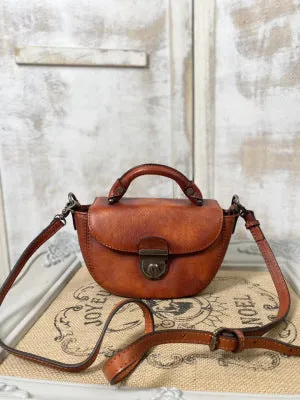 Vintage Womens Small Leather Crossbody Saddle Bag Handbags for Women