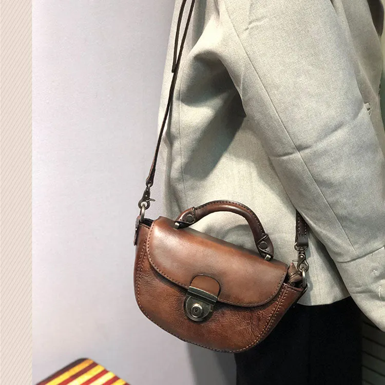 Vintage Womens Small Leather Crossbody Saddle Bag Handbags for Women