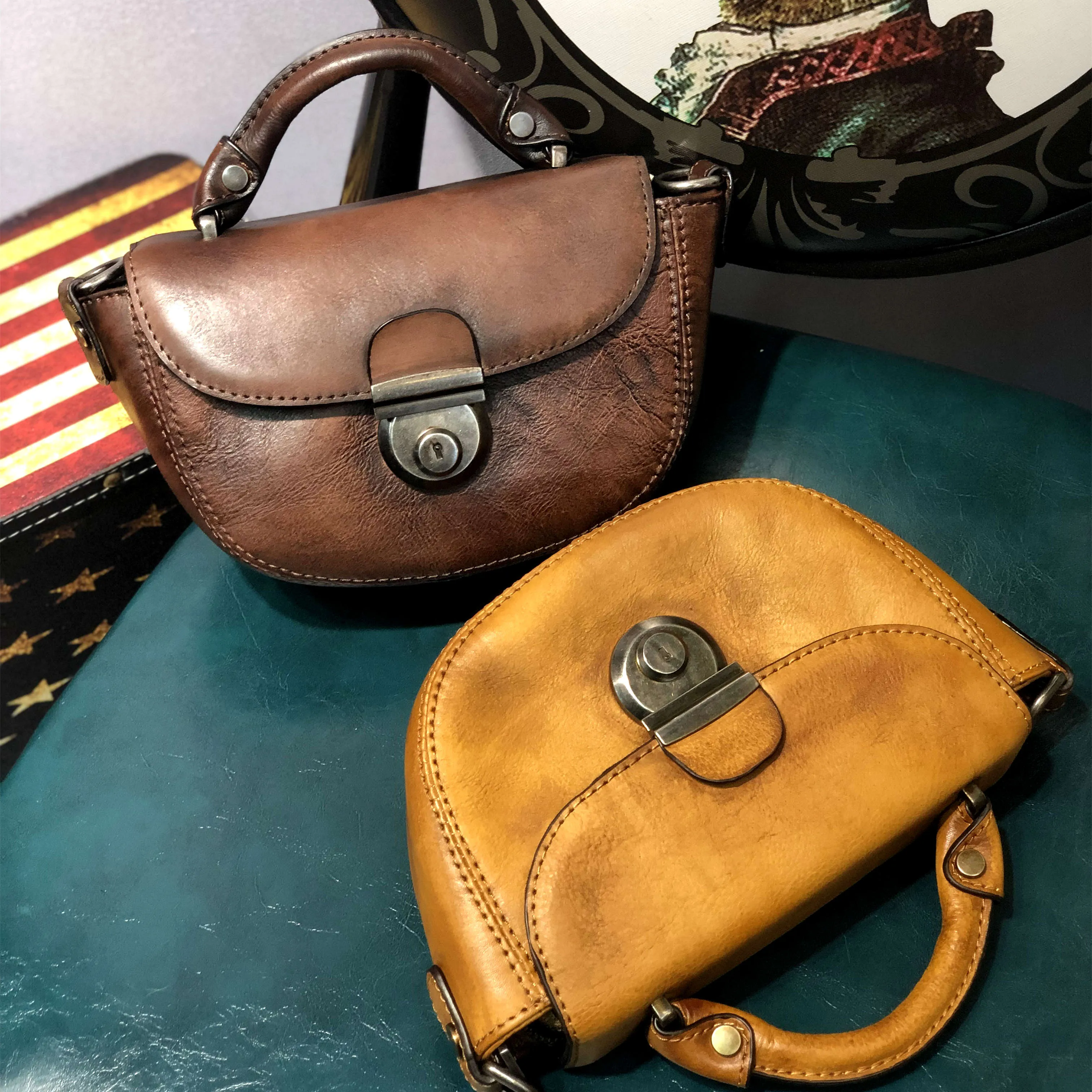 Vintage Womens Small Leather Crossbody Saddle Bag Handbags for Women