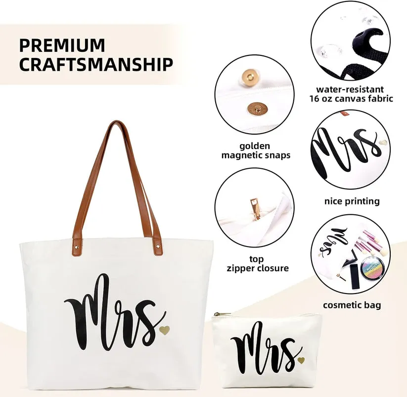 Wedding Gift Set, Bride Tote Bag with Zipper, Mrs Makeup Bag,Wifey