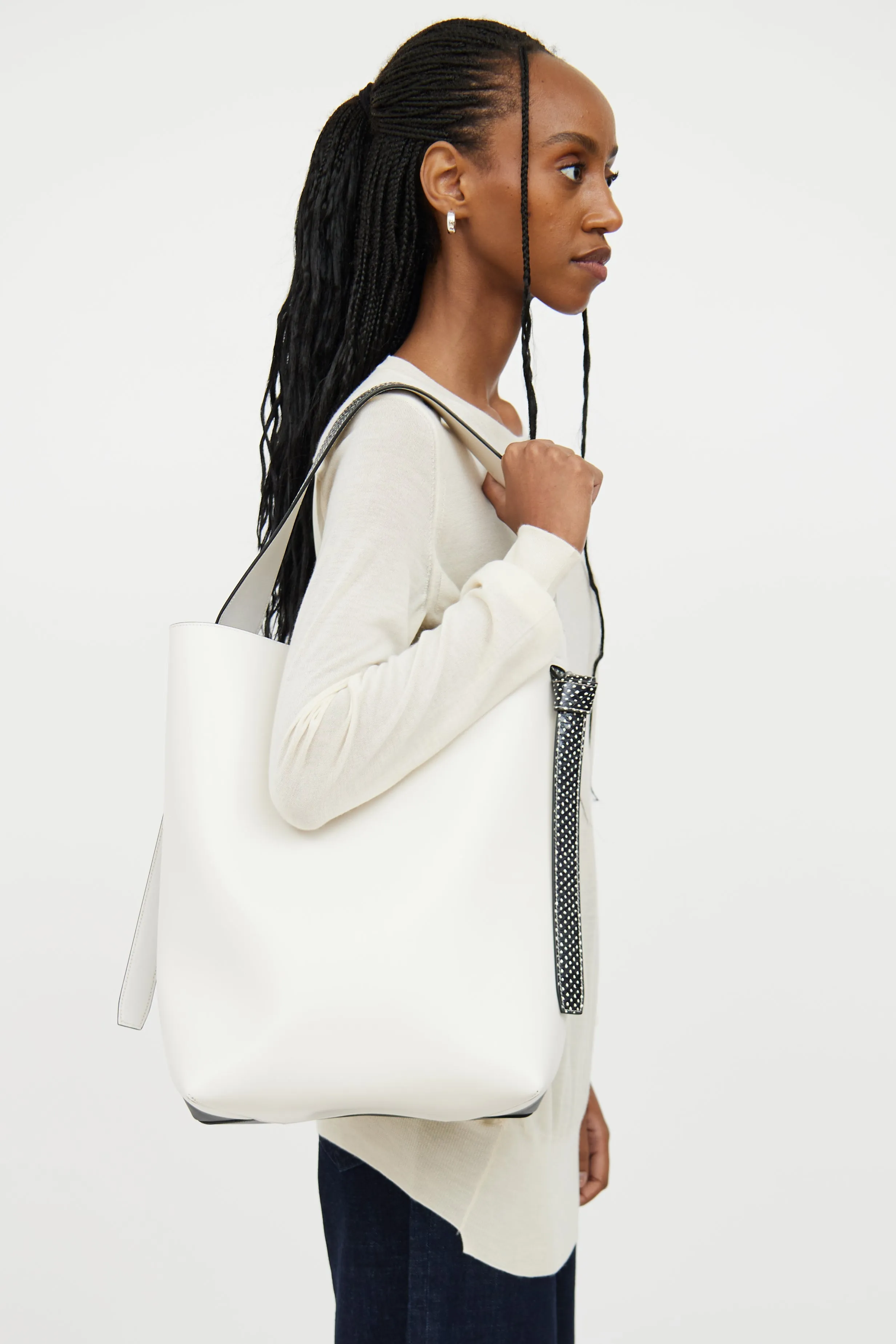 White & Black Twisted Cabas Bag