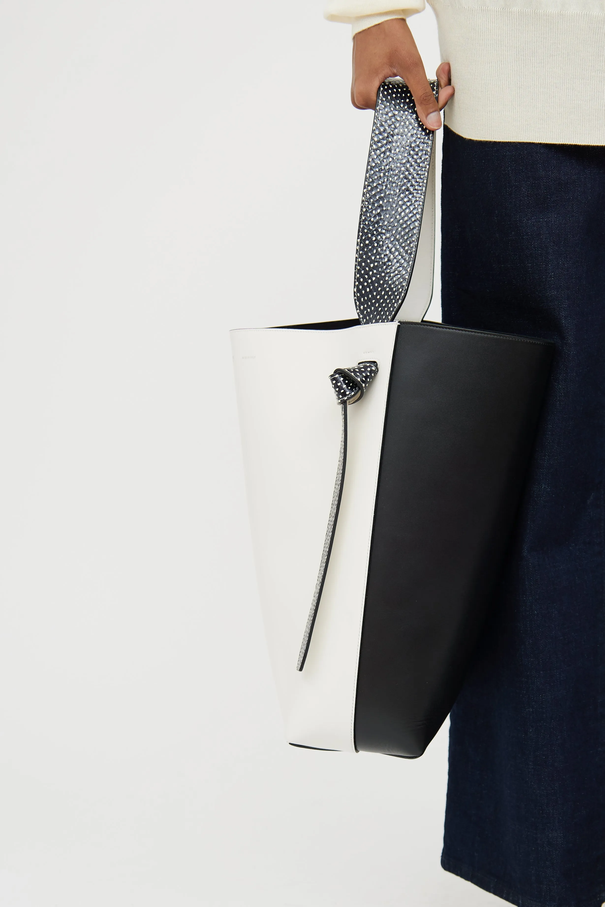 White & Black Twisted Cabas Bag
