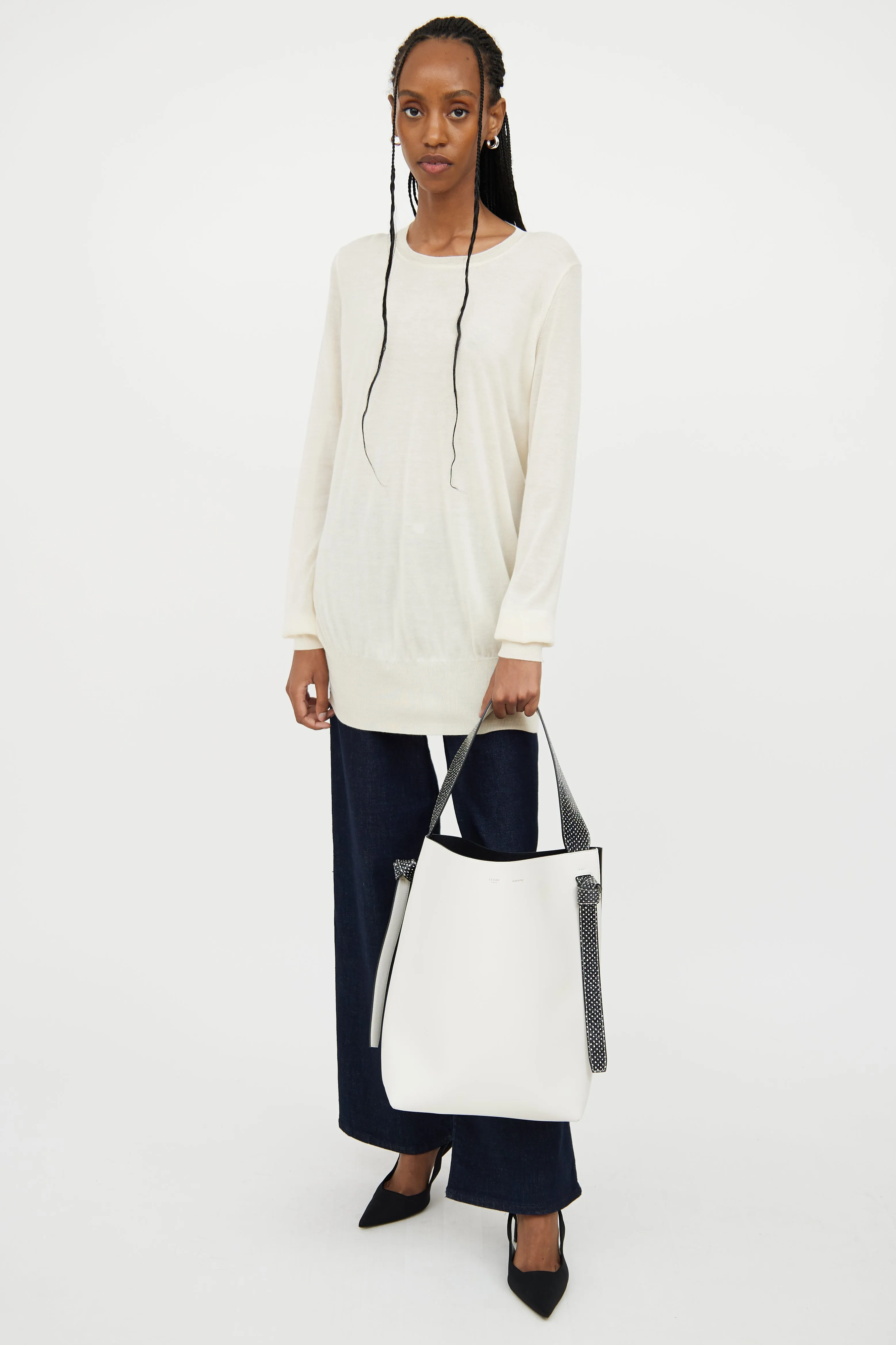 White & Black Twisted Cabas Bag