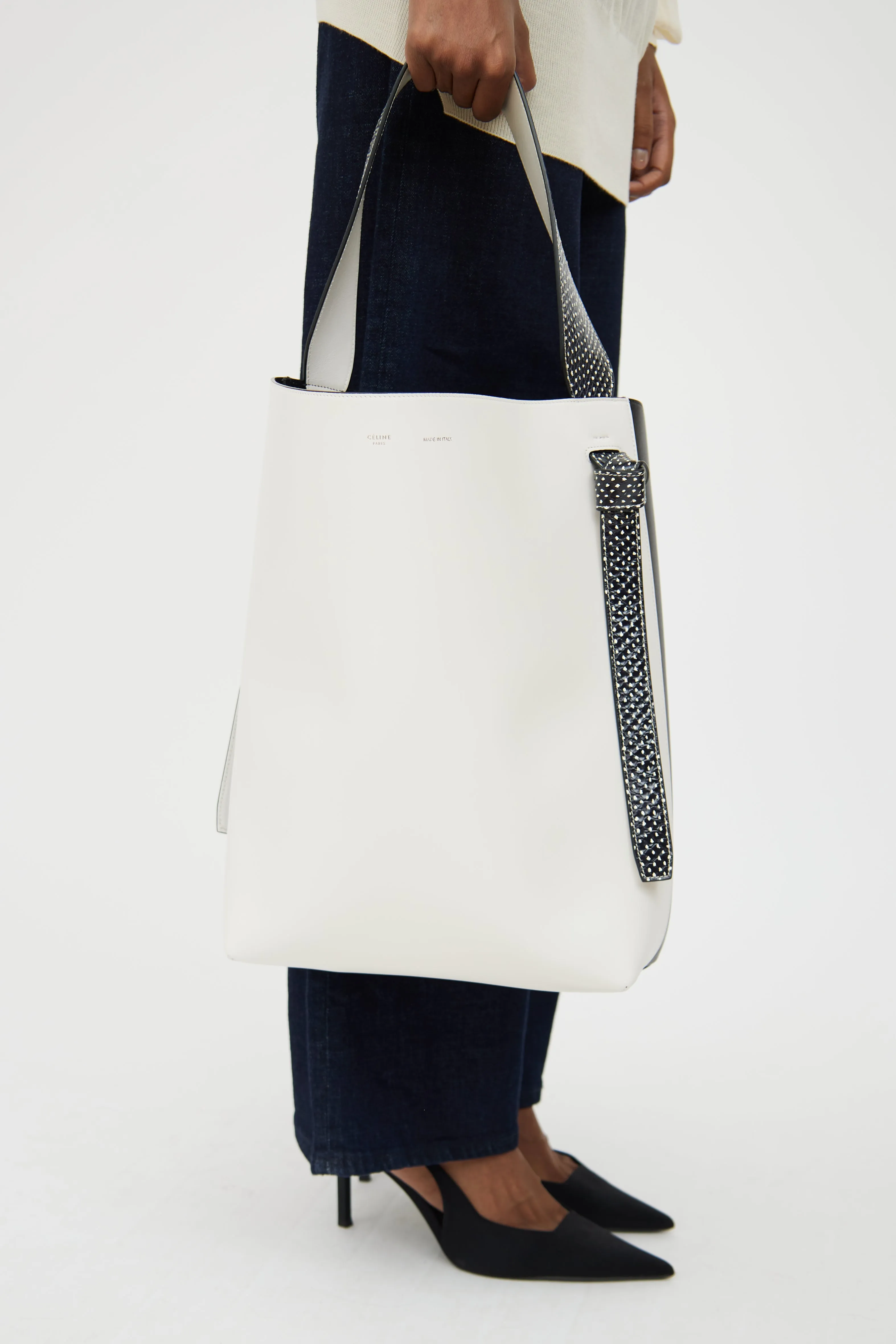 White & Black Twisted Cabas Bag