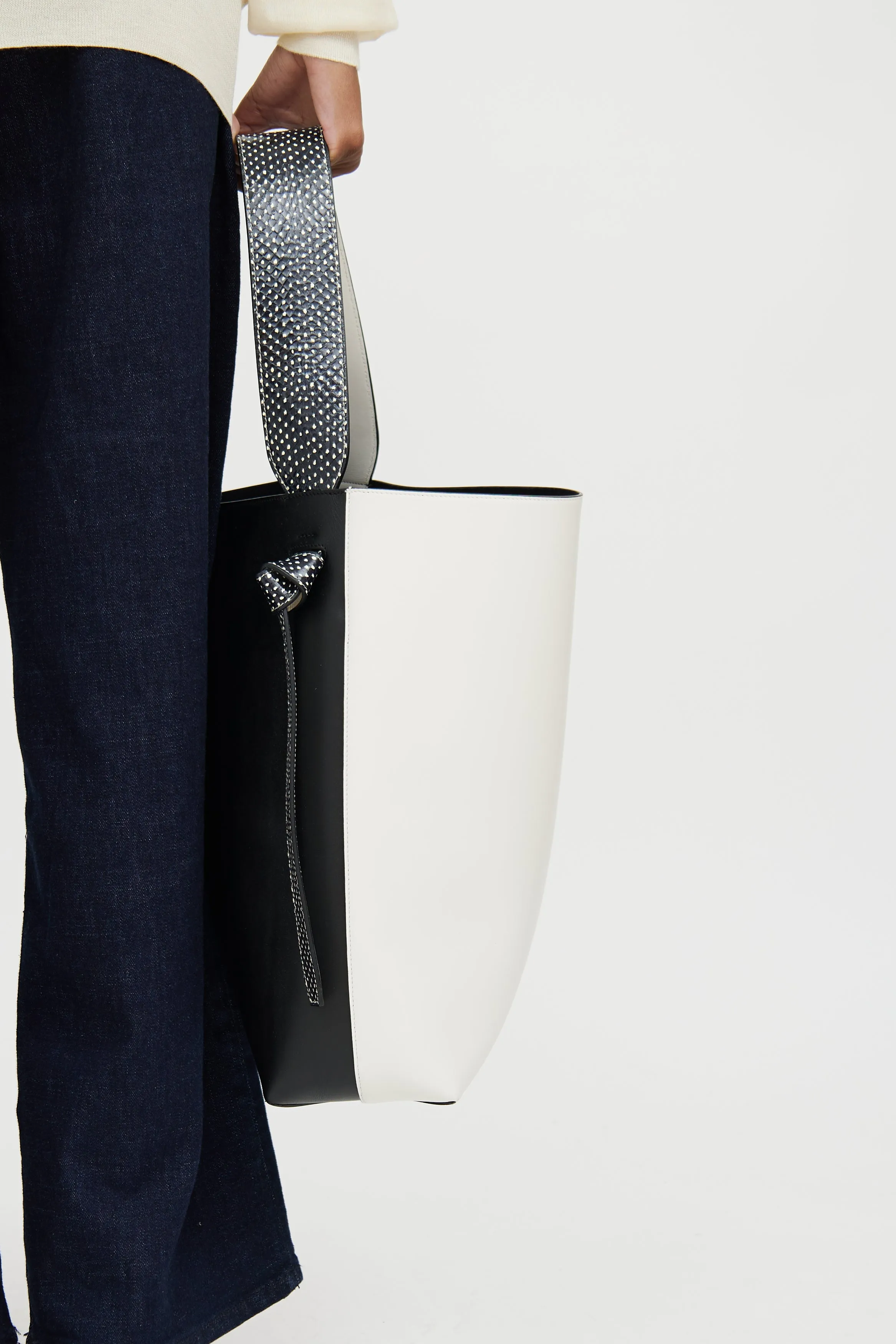 White & Black Twisted Cabas Bag