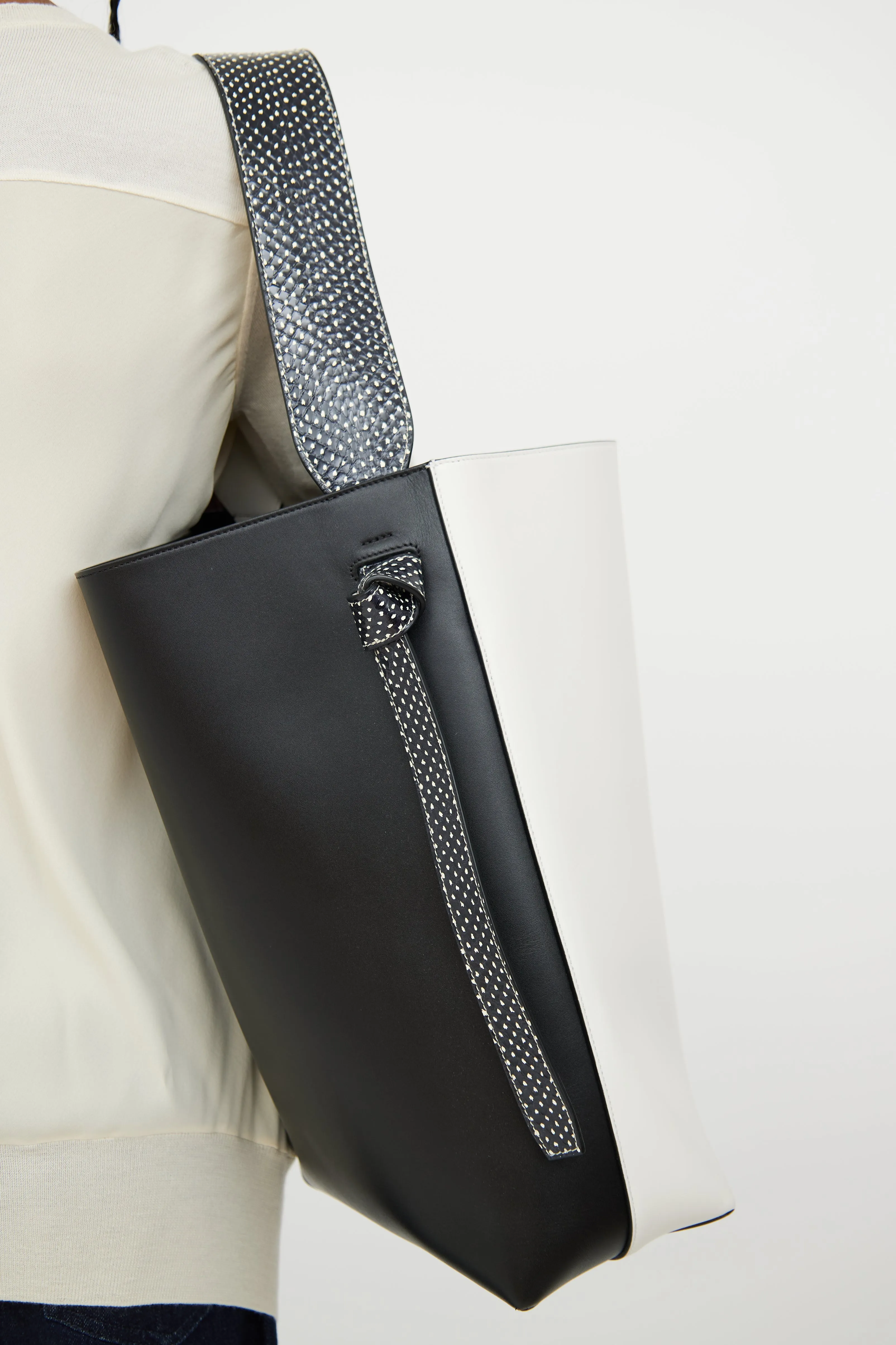 White & Black Twisted Cabas Bag
