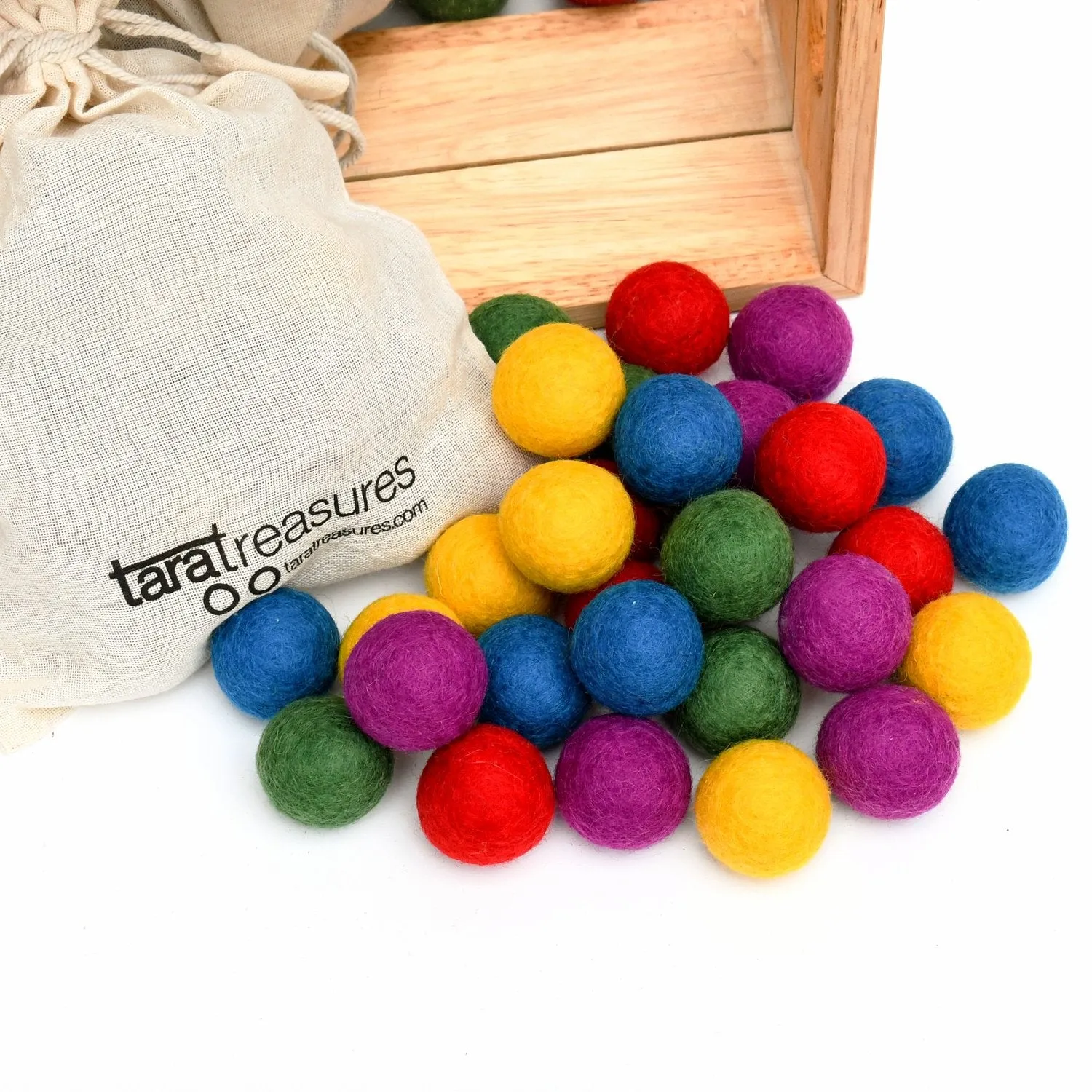 Wool Felt Balls in a Pouch -3cm 30 balls various colours