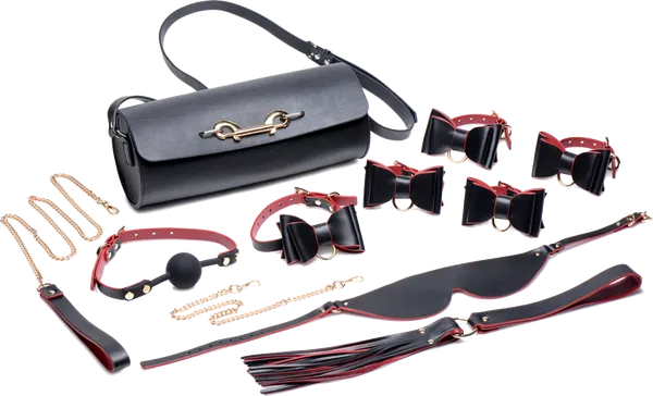 Xr Brands Bondage To Go Black Red Bow Bondage Set With Carry Case